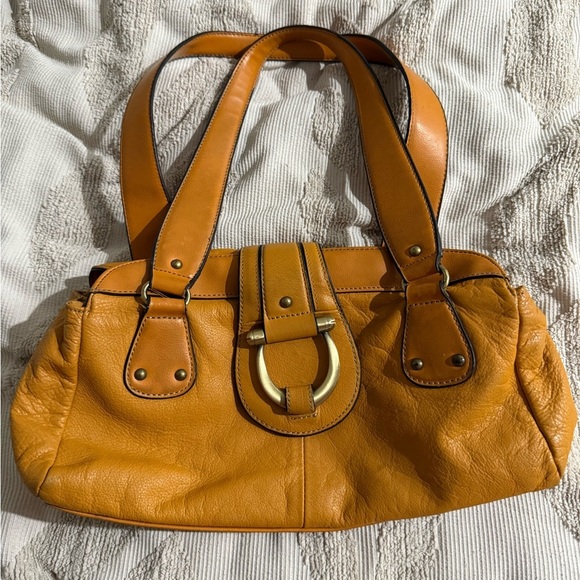 Handbags - Vintage Y2K western Orange mustard leather shoulder bag baguette style purse
